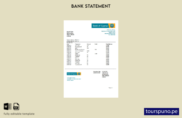 listo para imprimir plantilla de word   extracto bancario del Banco de Chipre de